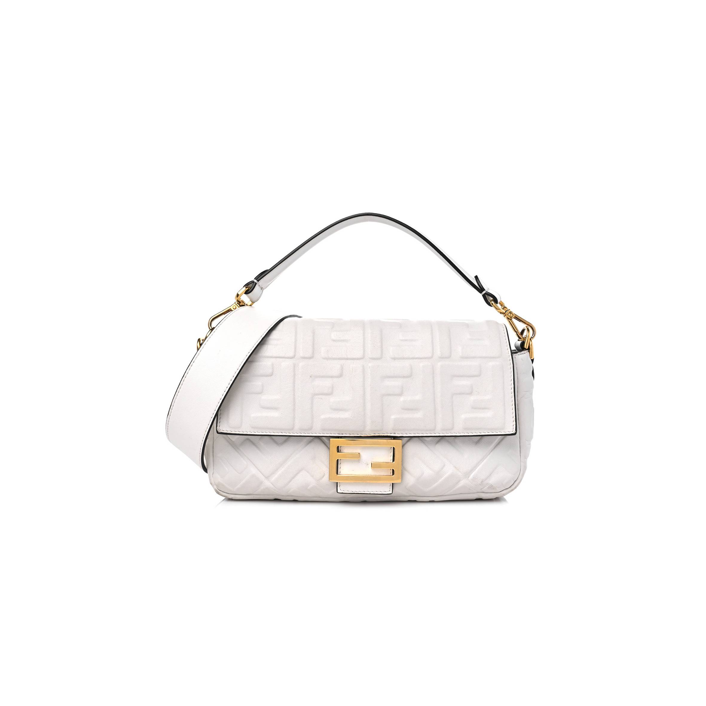 FENDI NAPPA FF 1974 EMBOSSED BAGUETTE WHITE (27*15*5cm) FENDI NAPPA FF 1974 EMBOSSED BAGUETTE WHITE (27*15*5cm)