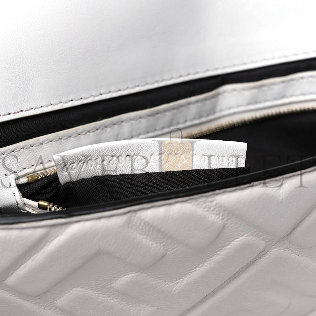 FENDI NAPPA FF 1974 EMBOSSED BAGUETTE WHITE (27*15*5cm) FENDI NAPPA FF 1974 EMBOSSED BAGUETTE WHITE (27*15*5cm)