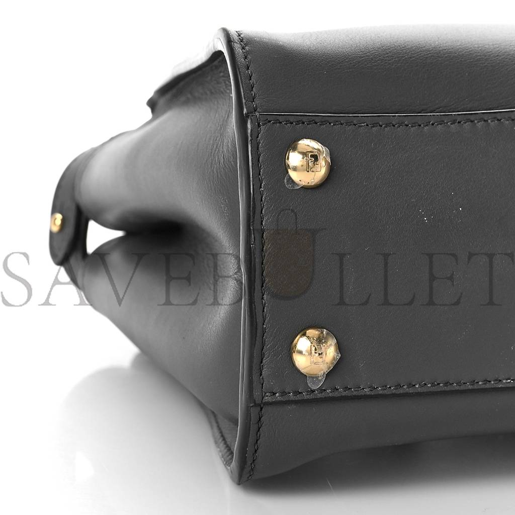 FENDI VITELLO SETA CHENILLE FF MINI PEEKABOO ICONIC SATCHEL ANTHRACITE ASFALTO (23*17*11cm) FENDI VITELLO SETA CHENILLE FF MINI PEEKABOO ICONIC SATCHEL ANTHRACITE ASFALTO (23*17*11cm)