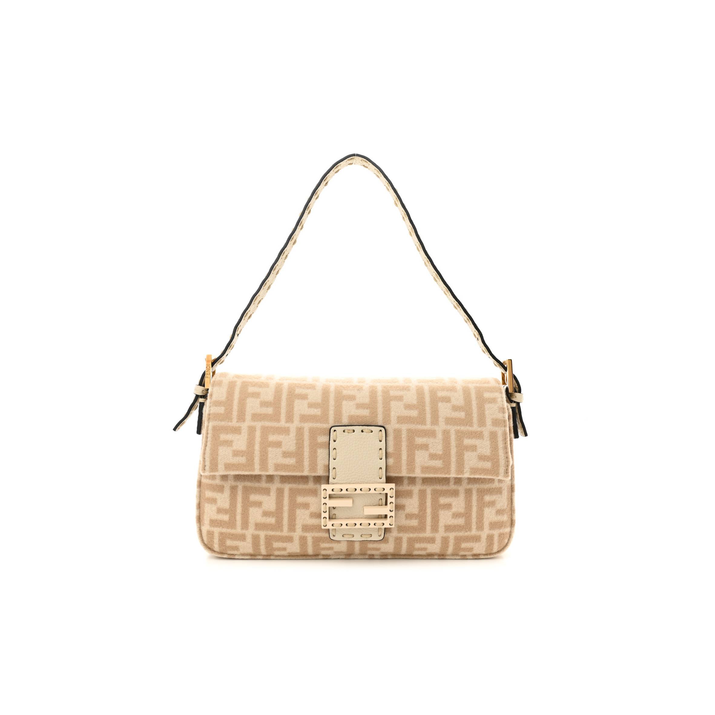FENDI WOOL CUOIO ROMANO SELLERIA FF 1974 BAGUETTE 1997 BEIGE CAMMELLO CAMELIA (27*14*4cm) FENDI WOOL CUOIO ROMANO SELLERIA FF 1974 BAGUETTE 1997 BEIGE CAMMELLO CAMELIA (27*14*4cm)