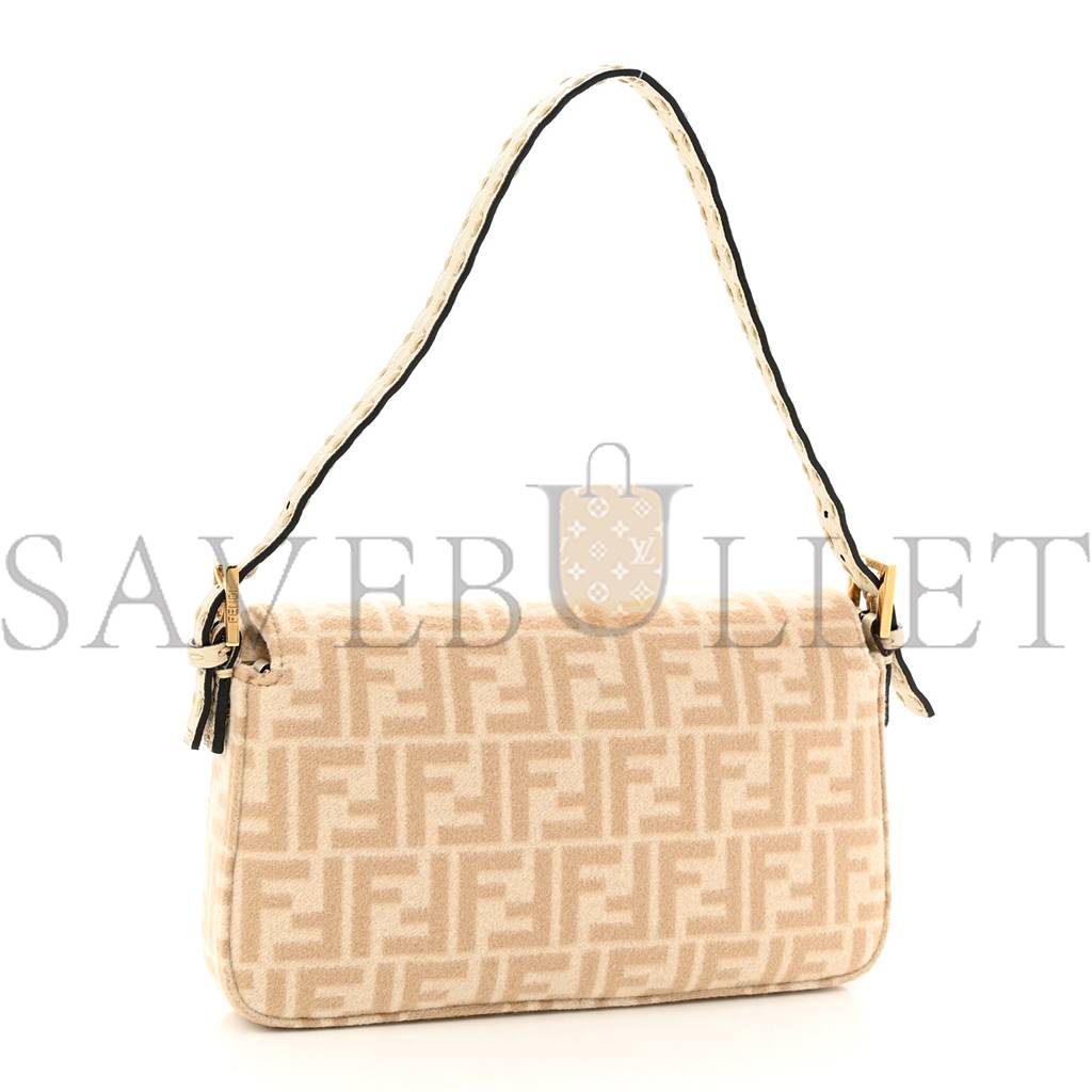 FENDI WOOL CUOIO ROMANO SELLERIA FF 1974 BAGUETTE 1997 BEIGE CAMMELLO CAMELIA (27*14*4cm) FENDI WOOL CUOIO ROMANO SELLERIA FF 1974 BAGUETTE 1997 BEIGE CAMMELLO CAMELIA (27*14*4cm)