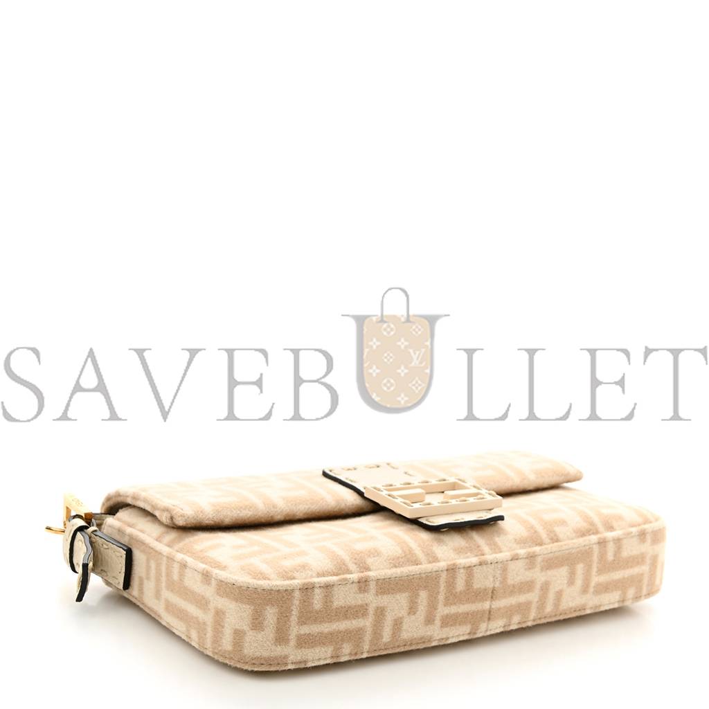 FENDI WOOL CUOIO ROMANO SELLERIA FF 1974 BAGUETTE 1997 BEIGE CAMMELLO CAMELIA (27*14*4cm) FENDI WOOL CUOIO ROMANO SELLERIA FF 1974 BAGUETTE 1997 BEIGE CAMMELLO CAMELIA (27*14*4cm)