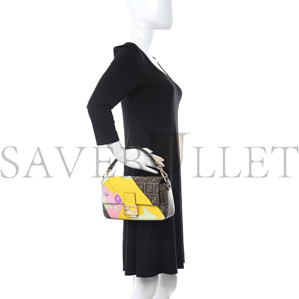 FENDI GLAZED FABRIC FF 1974 HAIRDO GIRLS INLAY BAGUETTE MOGANO PANNA MULTICOLOR (27*15*6cm) FENDI GLAZED FABRIC FF 1974 HAIRDO GIRLS INLAY BAGUETTE MOGANO PANNA MULTICOLOR (27*15*6cm)
