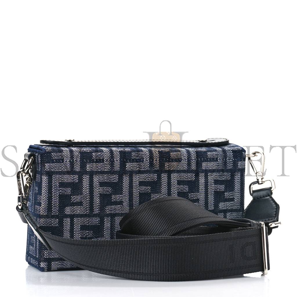 FENDI FABRIC JACQUARD REACTIVE JEAN DENIM VITELLO COVER FF BAGUETTE SOFT TRUNK BLUE BLACK (21*12*6cm) FENDI FABRIC JACQUARD REACTIVE JEAN DENIM VITELLO COVER FF BAGUETTE SOFT TRUNK BLUE BLACK (21*12*6cm)