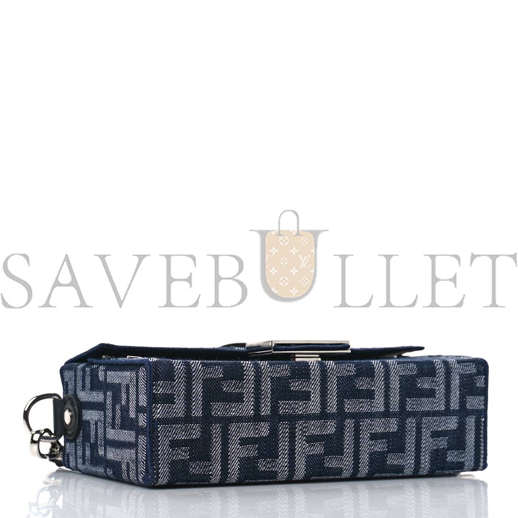 FENDI FABRIC JACQUARD REACTIVE JEAN DENIM VITELLO COVER FF BAGUETTE SOFT TRUNK BLUE BLACK (21*12*6cm) FENDI FABRIC JACQUARD REACTIVE JEAN DENIM VITELLO COVER FF BAGUETTE SOFT TRUNK BLUE BLACK (21*12*6cm)