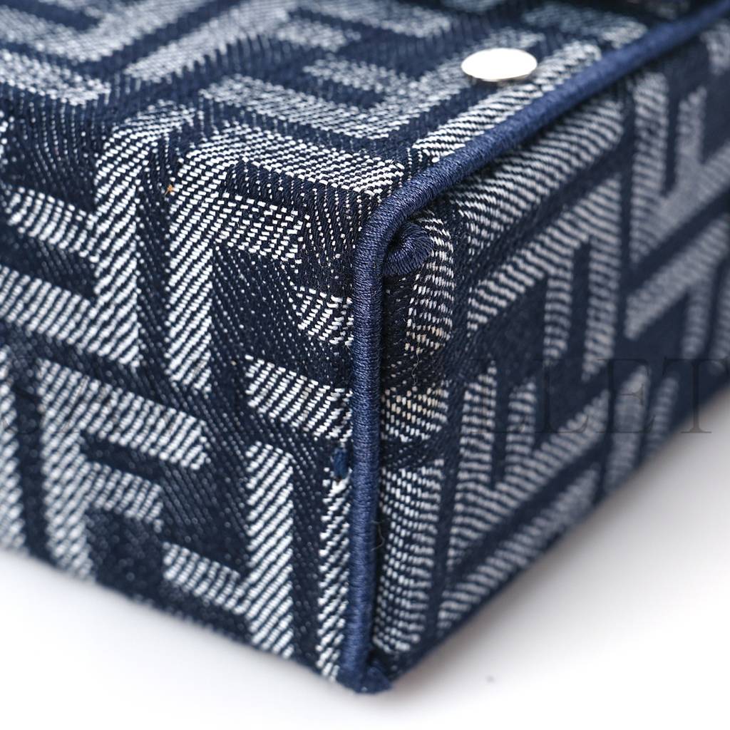 FENDI FABRIC JACQUARD REACTIVE JEAN DENIM VITELLO COVER FF BAGUETTE SOFT TRUNK BLUE BLACK (21*12*6cm) FENDI FABRIC JACQUARD REACTIVE JEAN DENIM VITELLO COVER FF BAGUETTE SOFT TRUNK BLUE BLACK (21*12*6cm)