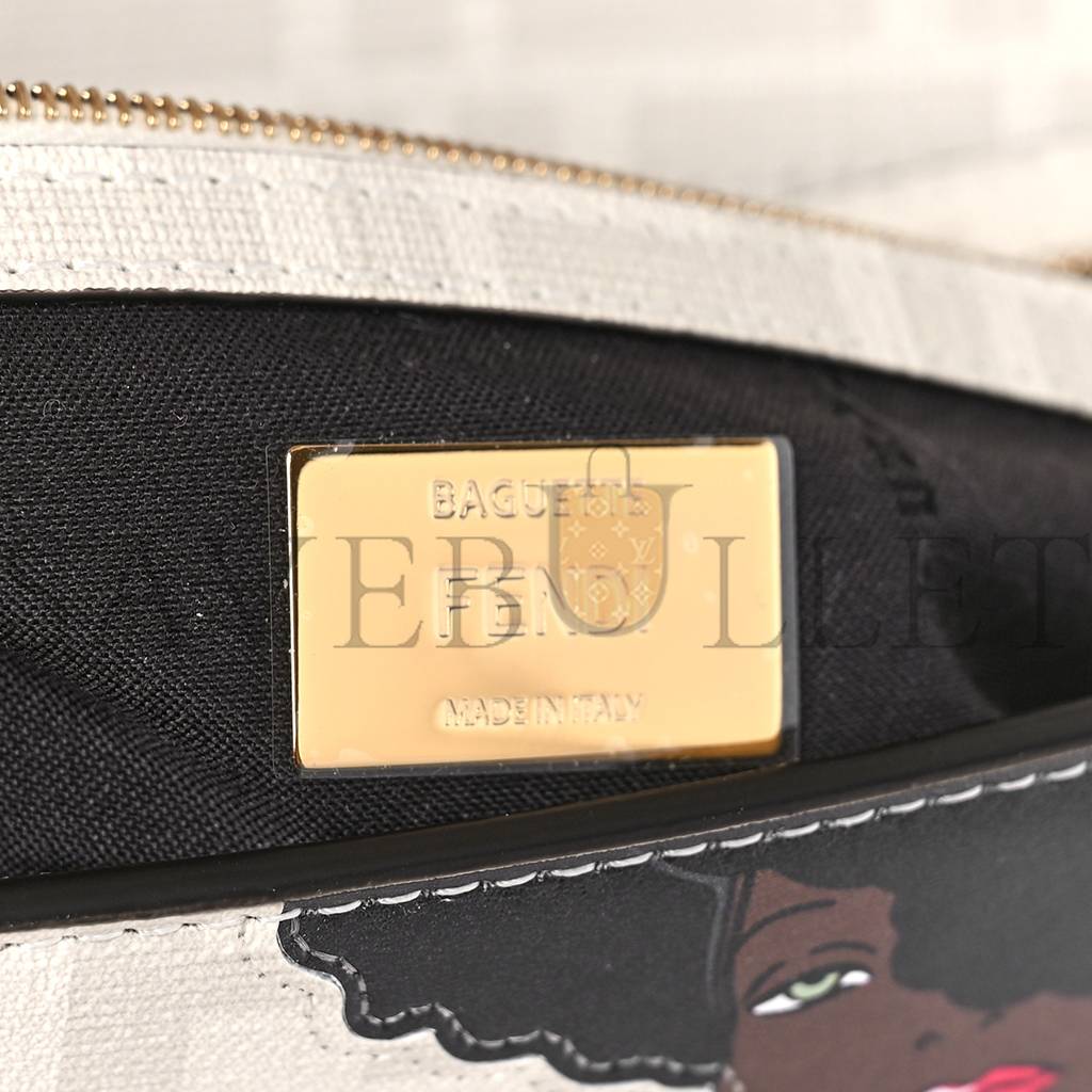 FENDI GLAZED FABRIC FF BIKINI GIRLS BAGUETTE BIANCO PERLA MULTICOLOR (27*15*6cm) FENDI GLAZED FABRIC FF BIKINI GIRLS BAGUETTE BIANCO PERLA MULTICOLOR (27*15*6cm)