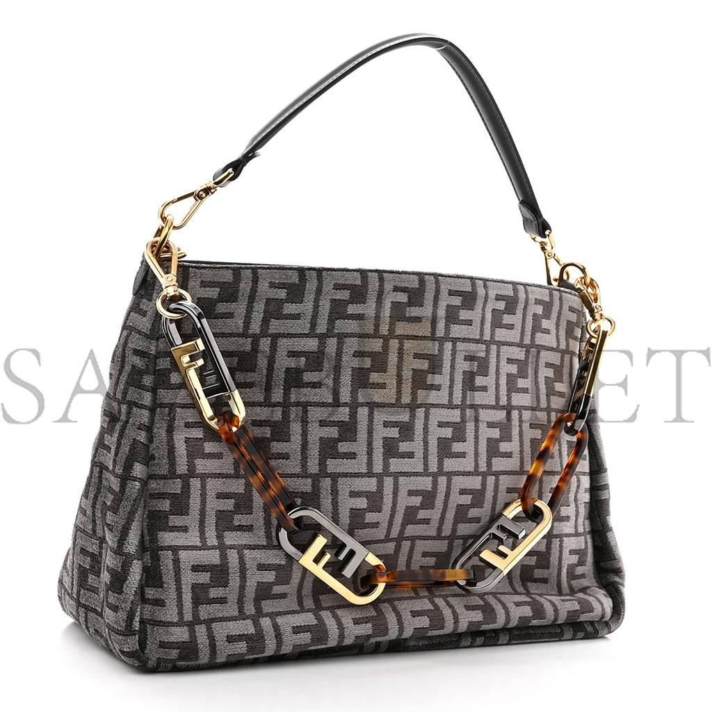 FENDI CHENILLE VITELLO SETA PLEXIGLASS FF FENDI O'LOCK ZIPPER ANTHRACITE ASFALTO (34*23*13cm) FENDI CHENILLE VITELLO SETA PLEXIGLASS FF FENDI O'LOCK ZIPPER ANTHRACITE ASFALTO (34*23*13cm)