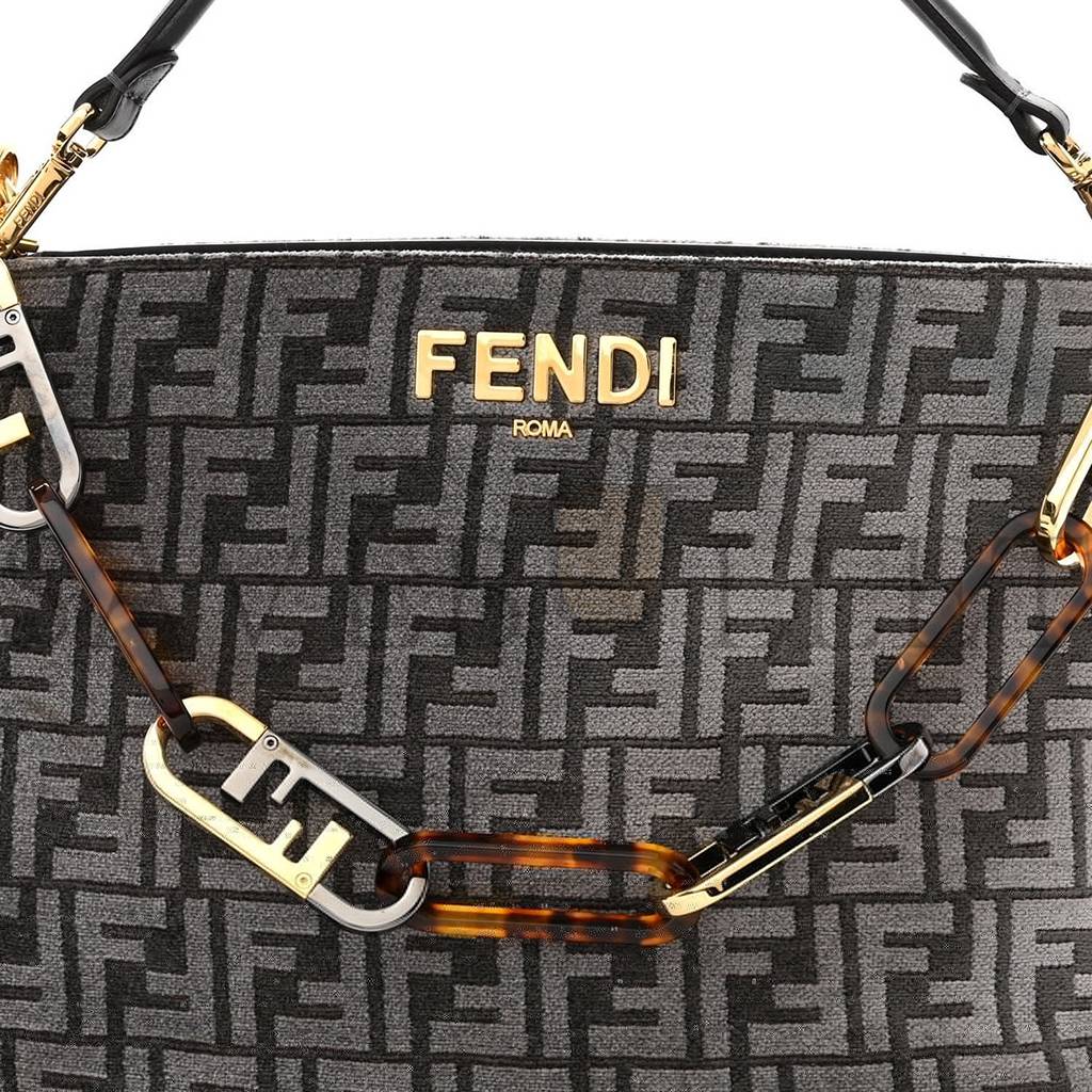 FENDI CHENILLE VITELLO SETA PLEXIGLASS FF FENDI O'LOCK ZIPPER ANTHRACITE ASFALTO (34*23*13cm) FENDI CHENILLE VITELLO SETA PLEXIGLASS FF FENDI O'LOCK ZIPPER ANTHRACITE ASFALTO (34*23*13cm)