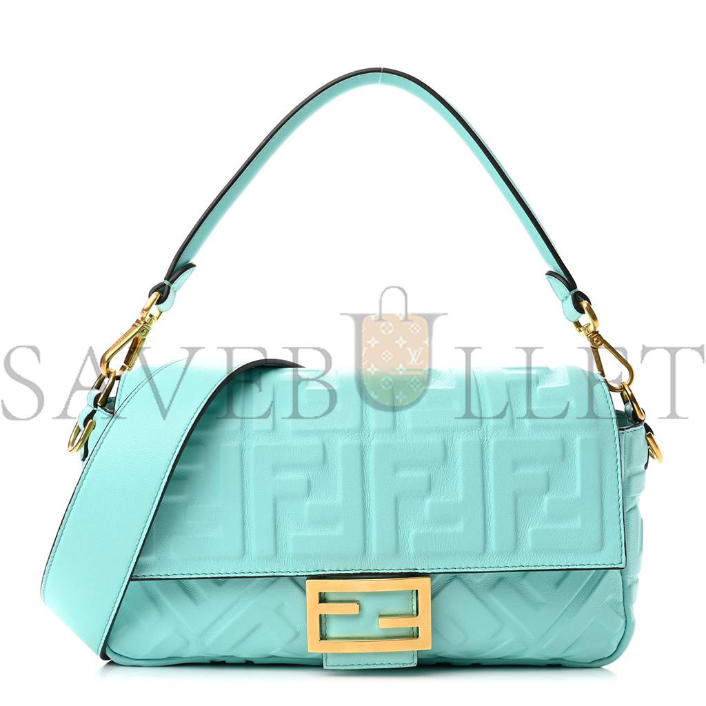 FENDI NAPPA FF 1974 EMBOSSED BAGUETTE SPRING TURQUOISE (25*15*5cm) FENDI NAPPA FF 1974 EMBOSSED BAGUETTE SPRING TURQUOISE (25*15*5cm)