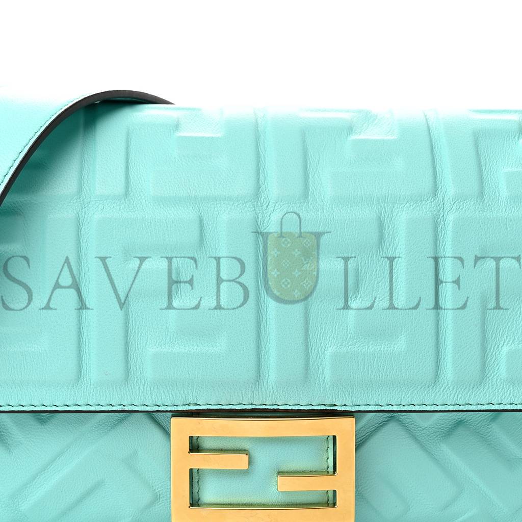 FENDI NAPPA FF 1974 EMBOSSED BAGUETTE SPRING TURQUOISE (25*15*5cm) FENDI NAPPA FF 1974 EMBOSSED BAGUETTE SPRING TURQUOISE (25*15*5cm)