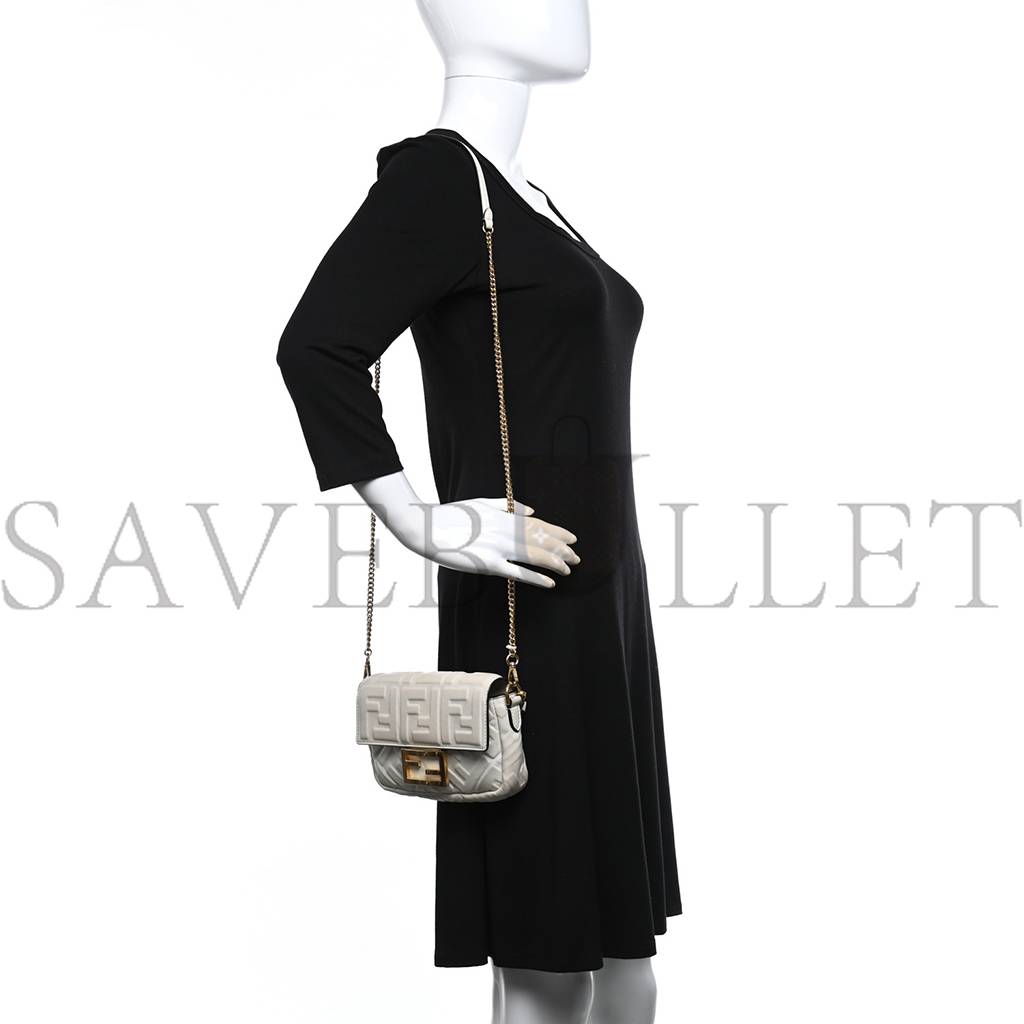 FENDI NAPPA FF 1974 EMBOSSED MINI BAGUETTE WHITE (18*11*4cm) FENDI NAPPA FF 1974 EMBOSSED MINI BAGUETTE WHITE (18*11*4cm)