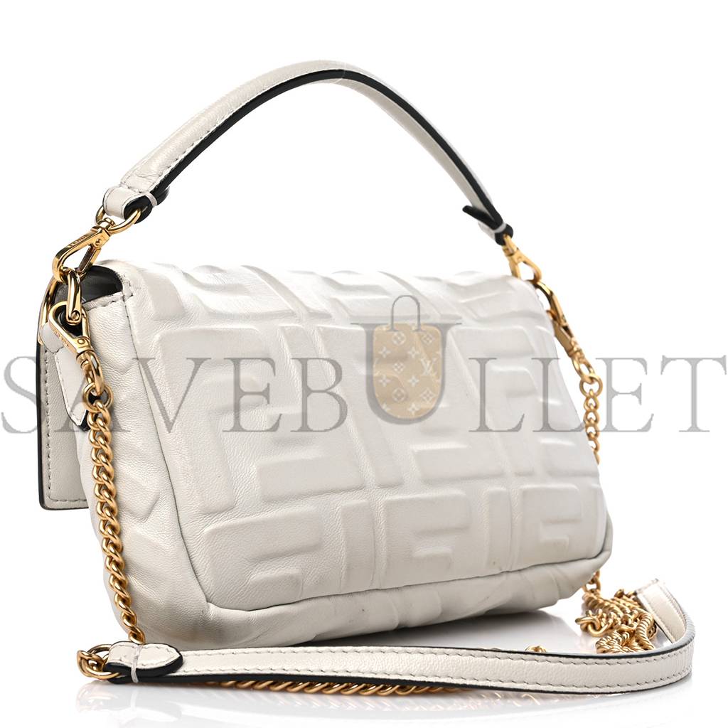 FENDI NAPPA FF 1974 EMBOSSED MINI BAGUETTE WHITE (18*11*4cm) FENDI NAPPA FF 1974 EMBOSSED MINI BAGUETTE WHITE (18*11*4cm)