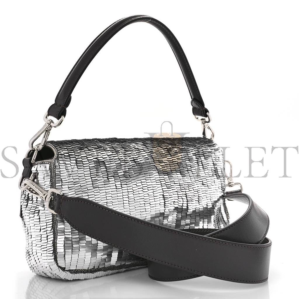 FENDI SEQUIN PAILLETTES CAPRETTO LUCIDO BAGUETTE ARGENTO MORO (27*15*6cm) FENDI SEQUIN PAILLETTES CAPRETTO LUCIDO BAGUETTE ARGENTO MORO (27*15*6cm)