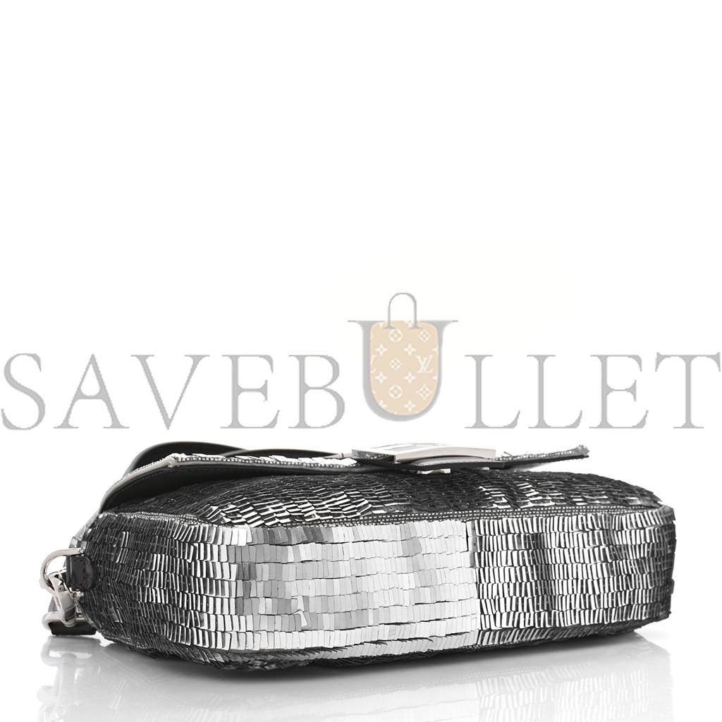 FENDI SEQUIN PAILLETTES CAPRETTO LUCIDO BAGUETTE ARGENTO MORO (27*15*6cm) FENDI SEQUIN PAILLETTES CAPRETTO LUCIDO BAGUETTE ARGENTO MORO (27*15*6cm)