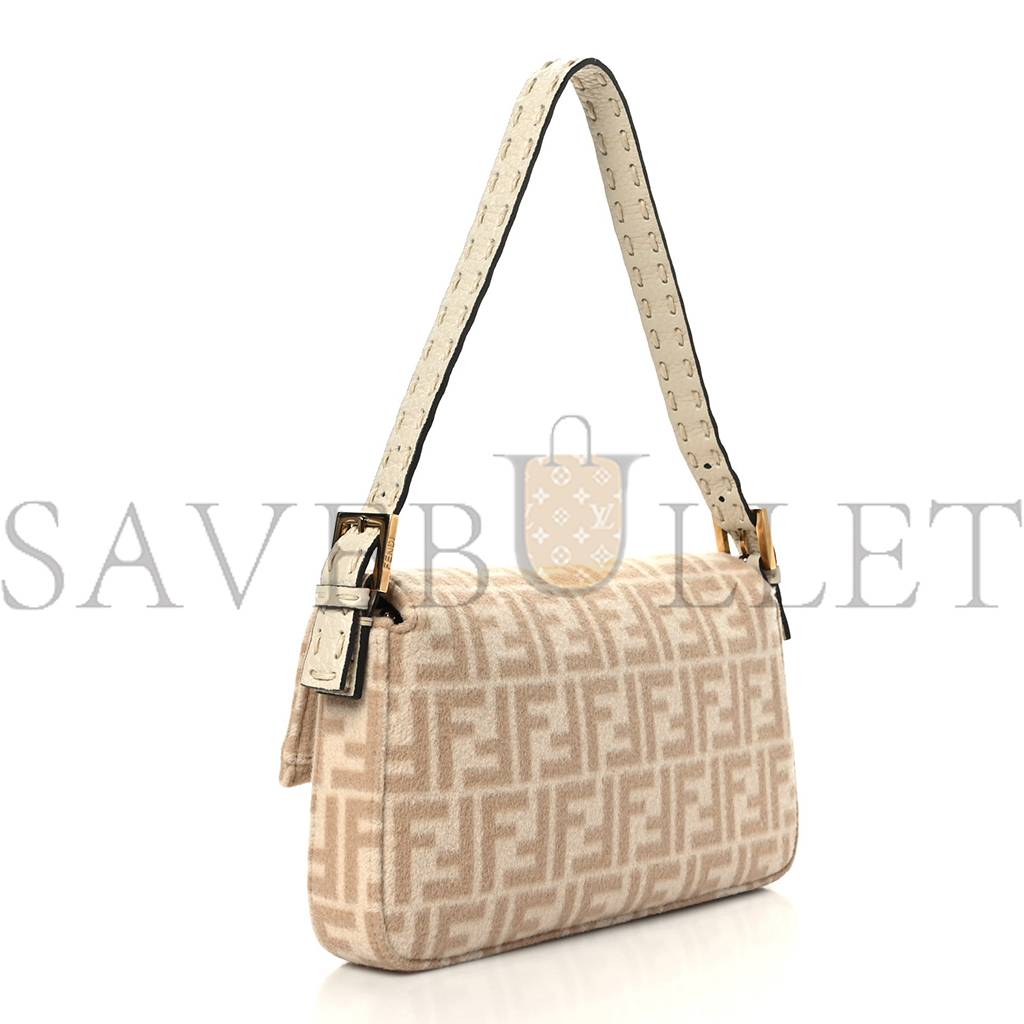 FENDI WOOL CUOIO ROMANO SELLERIA FF 1974 BAGUETTE 1997 BEIGE CAMMELLO CAMELIA (27*15*6cm) FENDI WOOL CUOIO ROMANO SELLERIA FF 1974 BAGUETTE 1997 BEIGE CAMMELLO CAMELIA (27*15*6cm)