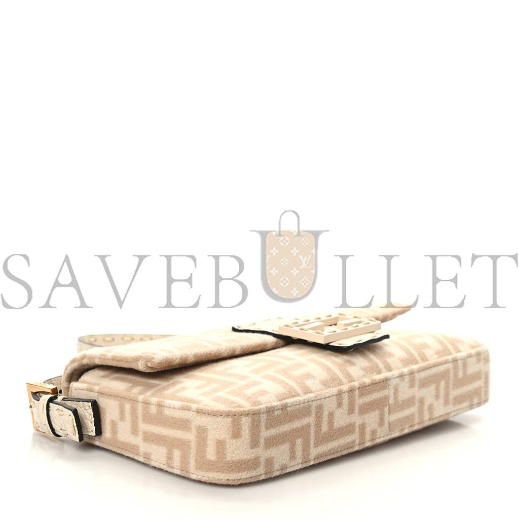 FENDI WOOL CUOIO ROMANO SELLERIA FF 1974 BAGUETTE 1997 BEIGE CAMMELLO CAMELIA (27*15*6cm) FENDI WOOL CUOIO ROMANO SELLERIA FF 1974 BAGUETTE 1997 BEIGE CAMMELLO CAMELIA (27*15*6cm)