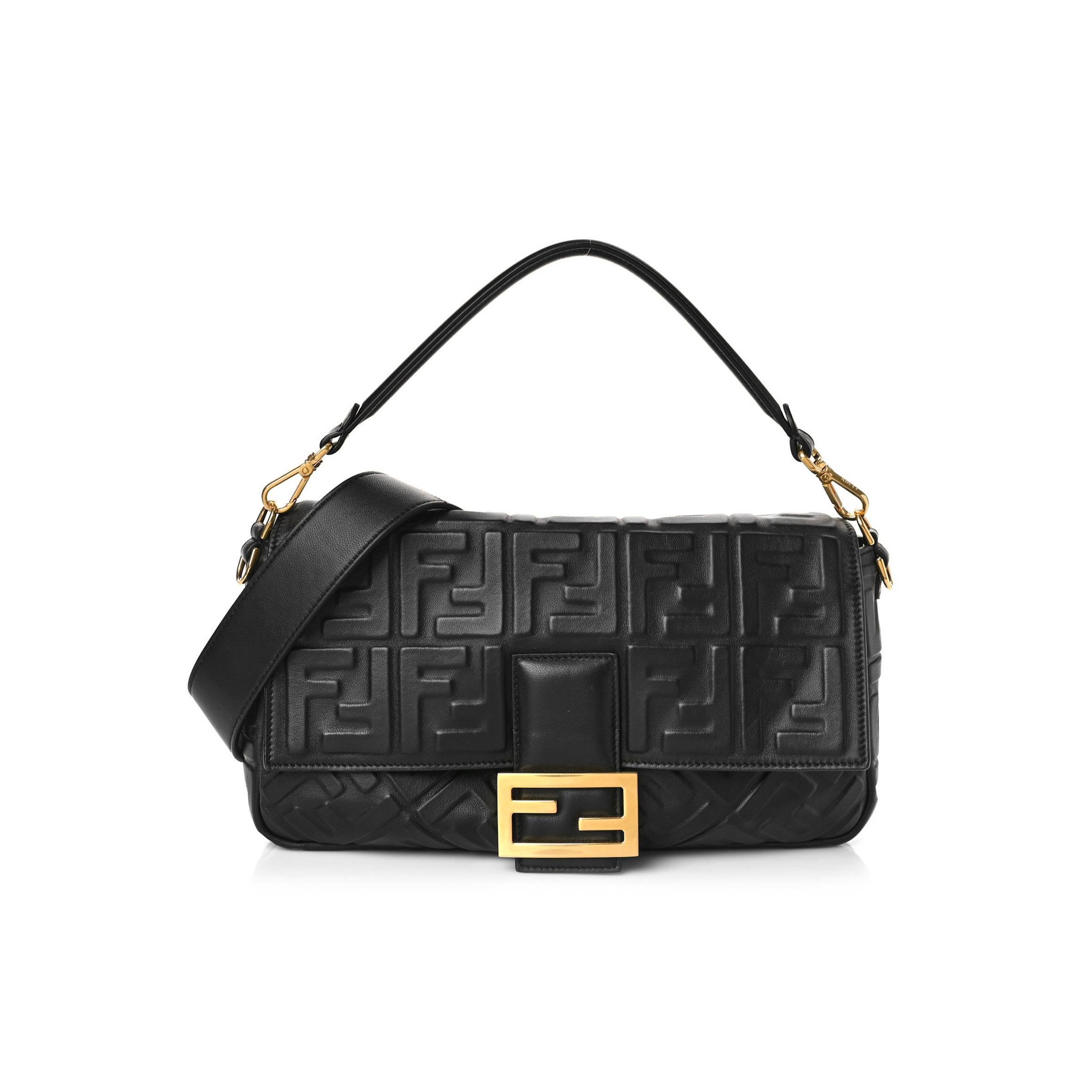 FENDI NAPPA FF 1974 EMBOSSED LARGE BAGUETTE BLACK (31*20*5cm) FENDI NAPPA FF 1974 EMBOSSED LARGE BAGUETTE BLACK (31*20*5cm)