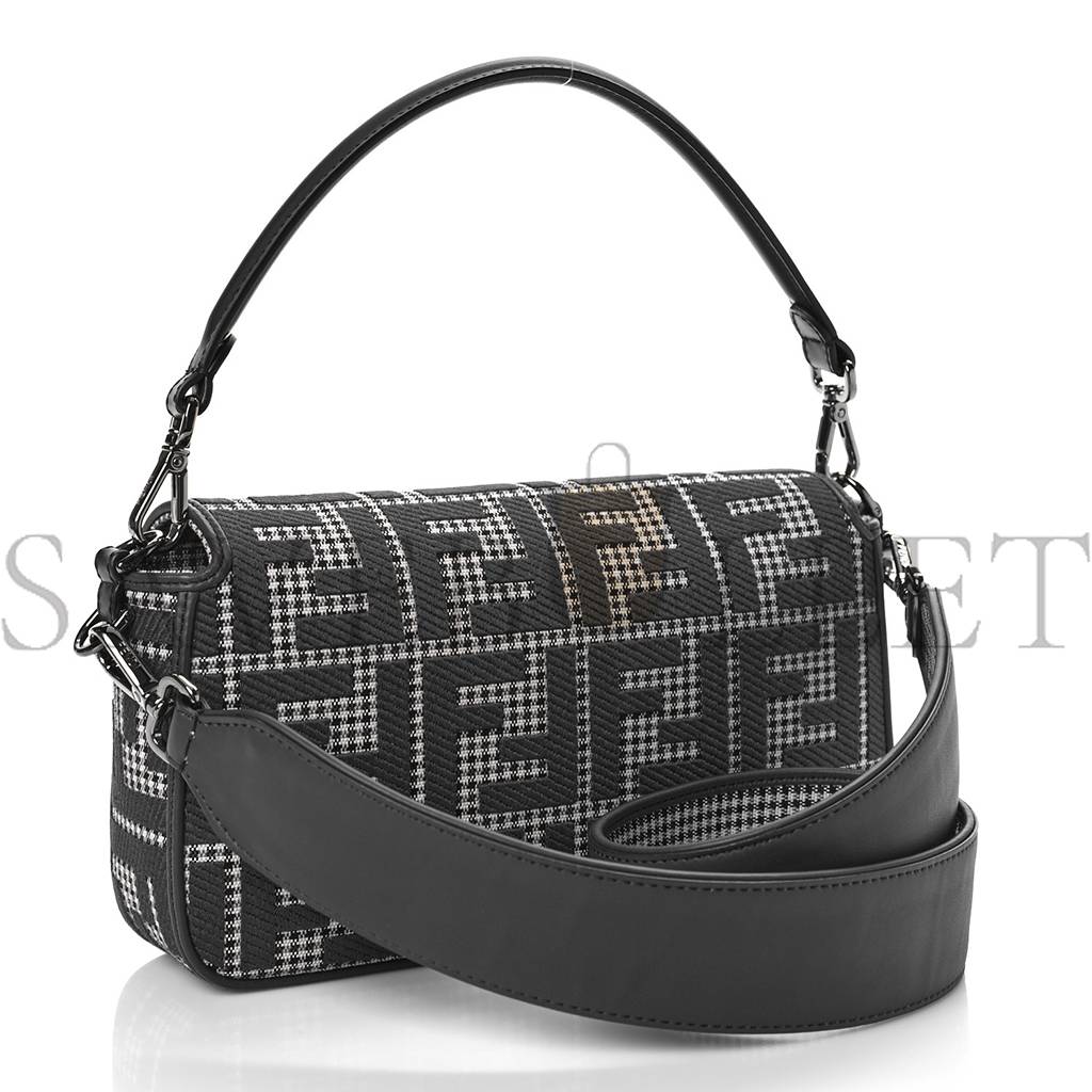 FENDI WOOL VITELLO KING HOUNDSTOOTH FF EMBROIDERED BAGUETTE GRIGIO ANTHRACITE (27*17*6cm) FENDI WOOL VITELLO KING HOUNDSTOOTH FF EMBROIDERED BAGUETTE GRIGIO ANTHRACITE (27*17*6cm)