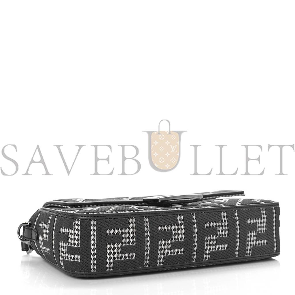 FENDI WOOL VITELLO KING HOUNDSTOOTH FF EMBROIDERED BAGUETTE GRIGIO ANTHRACITE (27*17*6cm) FENDI WOOL VITELLO KING HOUNDSTOOTH FF EMBROIDERED BAGUETTE GRIGIO ANTHRACITE (27*17*6cm)