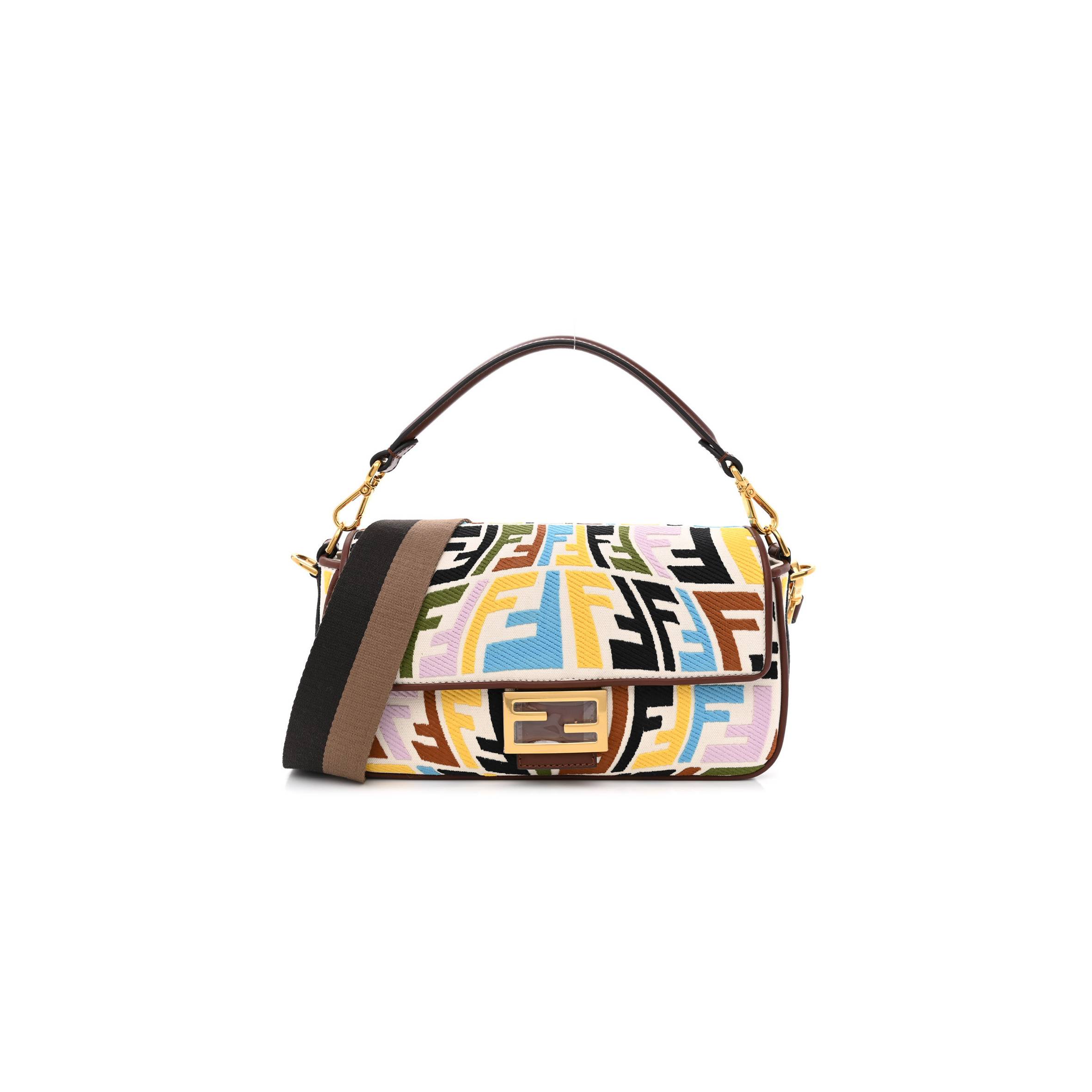 FENDI X SARA COLEMAN CANVAS VITELLO KING SETA FF FISH EYE EMBROIDERED BAGUETTE GREZZO MULTICOLOR GHIANDA (28*15*6cm) FENDI X SARA COLEMAN CANVAS VITELLO KING SETA FF FISH EYE EMBROIDERED BAGUETTE GREZZO MULTICOLOR GHIANDA (28*15*6cm)