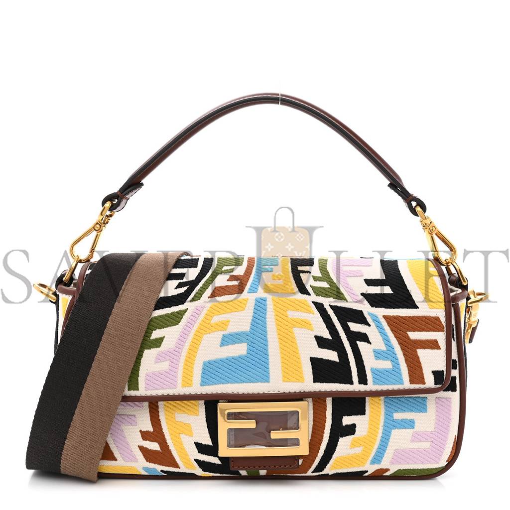 FENDI X SARA COLEMAN CANVAS VITELLO KING SETA FF FISH EYE EMBROIDERED BAGUETTE GREZZO MULTICOLOR GHIANDA (28*15*6cm) FENDI X SARA COLEMAN CANVAS VITELLO KING SETA FF FISH EYE EMBROIDERED BAGUETTE GREZZO MULTICOLOR GHIANDA (28*15*6cm)