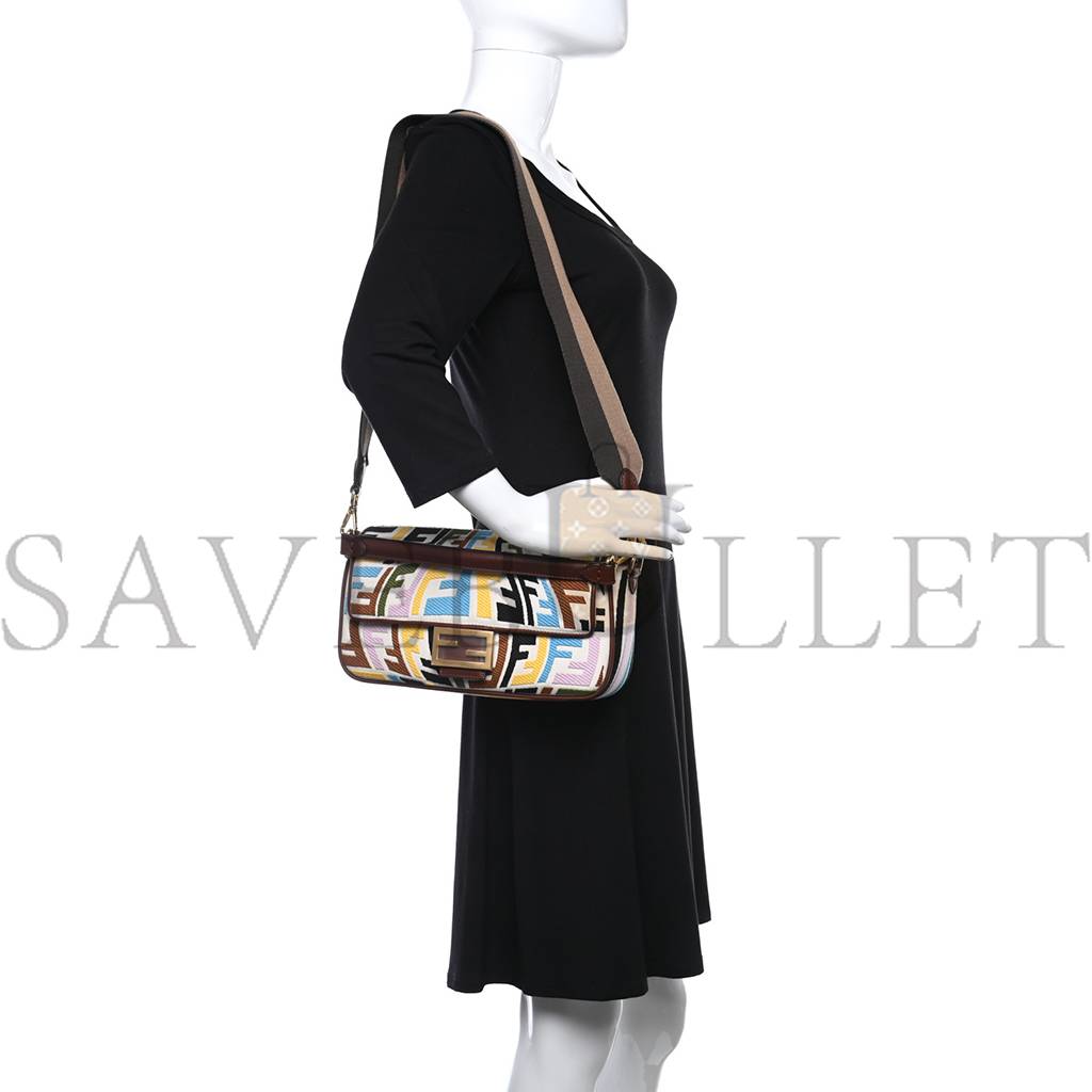 FENDI X SARA COLEMAN CANVAS VITELLO KING SETA FF FISH EYE EMBROIDERED BAGUETTE GREZZO MULTICOLOR GHIANDA (28*15*6cm) FENDI X SARA COLEMAN CANVAS VITELLO KING SETA FF FISH EYE EMBROIDERED BAGUETTE GREZZO MULTICOLOR GHIANDA (28*15*6cm)