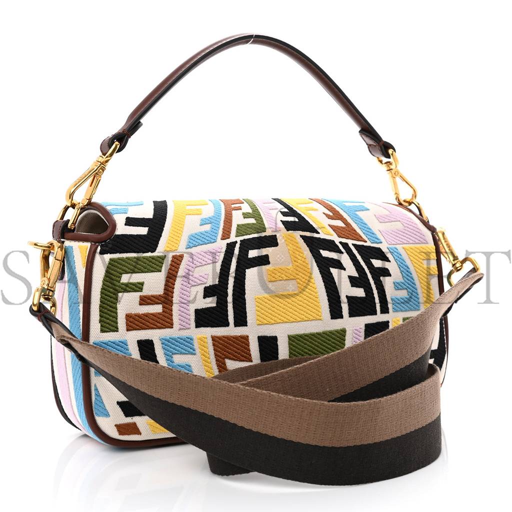 FENDI X SARA COLEMAN CANVAS VITELLO KING SETA FF FISH EYE EMBROIDERED BAGUETTE GREZZO MULTICOLOR GHIANDA (28*15*6cm) FENDI X SARA COLEMAN CANVAS VITELLO KING SETA FF FISH EYE EMBROIDERED BAGUETTE GREZZO MULTICOLOR GHIANDA (28*15*6cm)