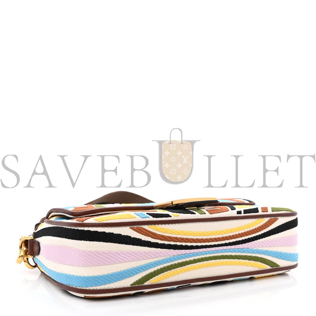 FENDI X SARA COLEMAN CANVAS VITELLO KING SETA FF FISH EYE EMBROIDERED BAGUETTE GREZZO MULTICOLOR GHIANDA (28*15*6cm) FENDI X SARA COLEMAN CANVAS VITELLO KING SETA FF FISH EYE EMBROIDERED BAGUETTE GREZZO MULTICOLOR GHIANDA (28*15*6cm)