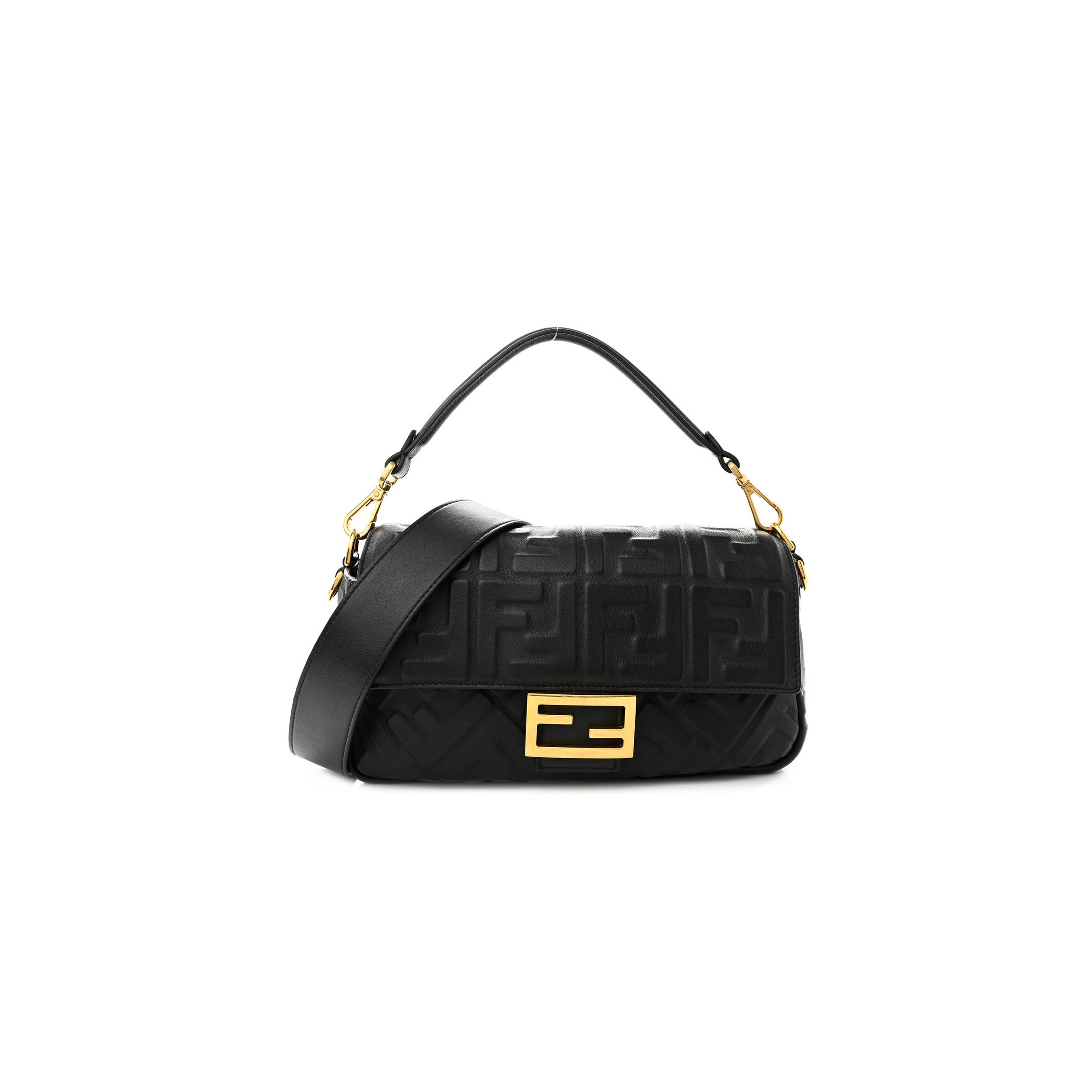 FENDI NAPPA FF 1974 EMBOSSED BAGUETTE BLACK (26*17*5cm) FENDI NAPPA FF 1974 EMBOSSED BAGUETTE BLACK (26*17*5cm)