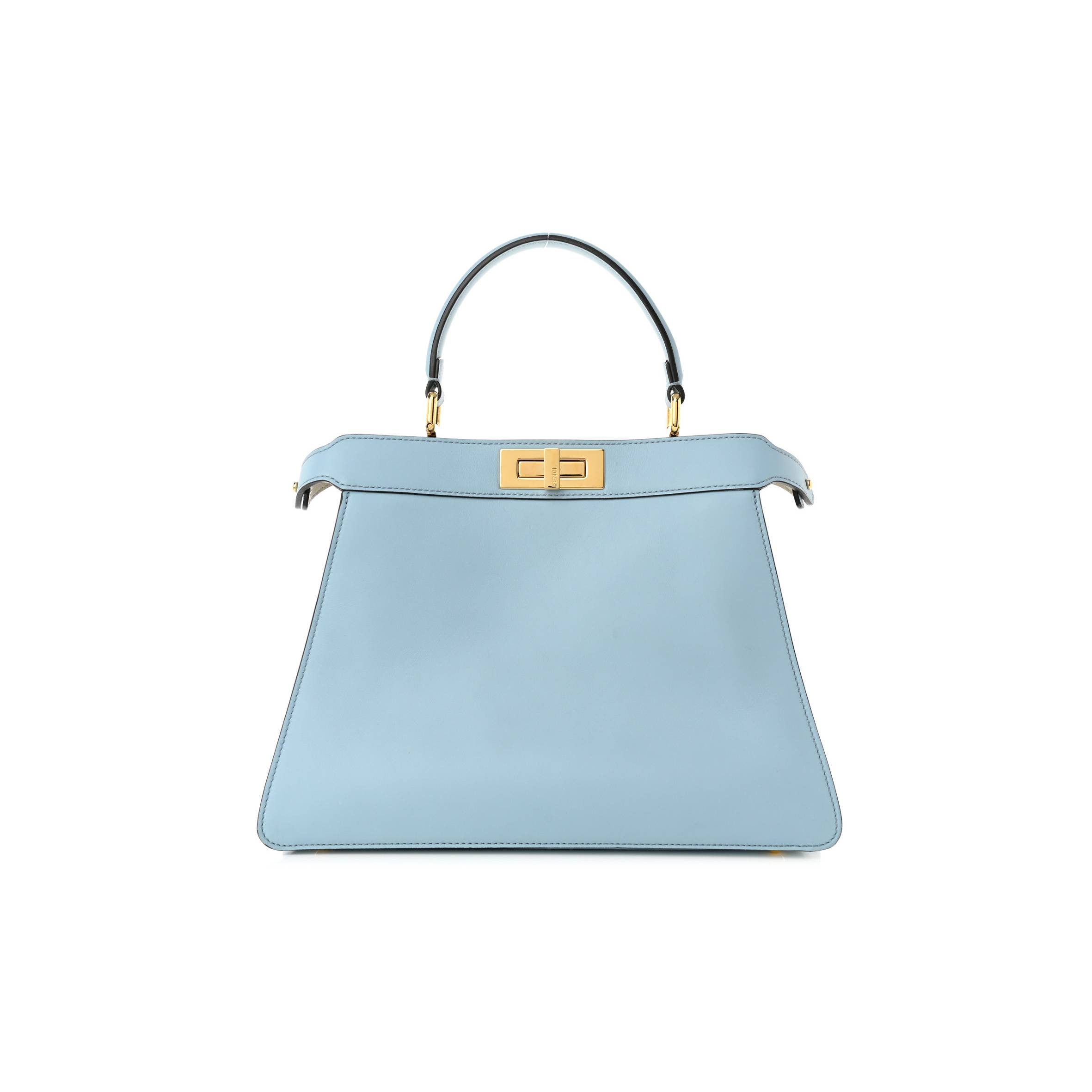 FENDI VITELLO SETA SHINY NAPPA MEDIUM PEEKABOO I SEE U SATCHEL AZZURRO BABY CAMELIA (33*24*13cm) FENDI VITELLO SETA SHINY NAPPA MEDIUM PEEKABOO I SEE U SATCHEL AZZURRO BABY CAMELIA (33*24*13cm)