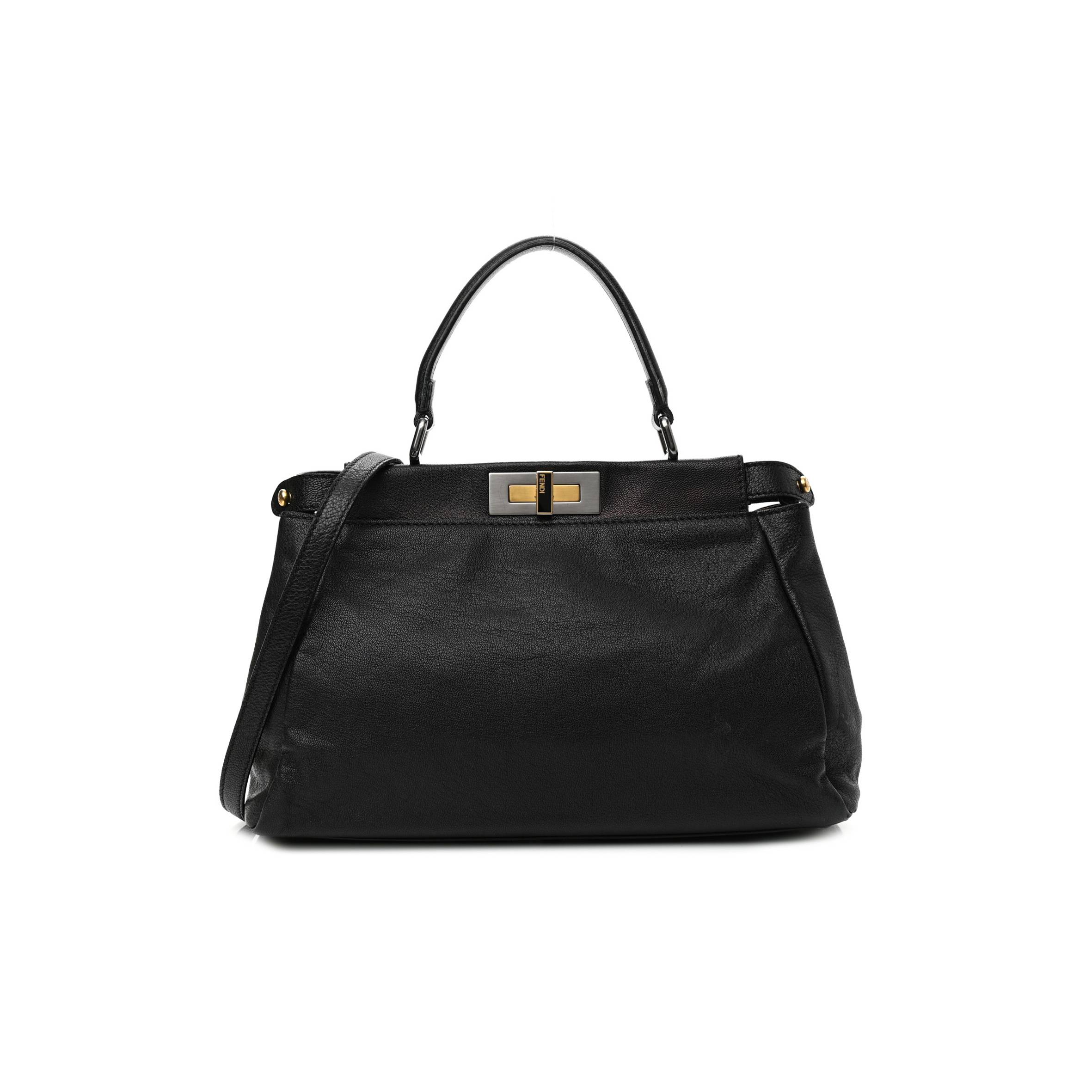 FENDI GOATSKIN ZUCCA MEDIUM PEEKABOO ICONIC SATCHEL BLACK TOBACCO (34*22*11cm) FENDI GOATSKIN ZUCCA MEDIUM PEEKABOO ICONIC SATCHEL BLACK TOBACCO (34*22*11cm)