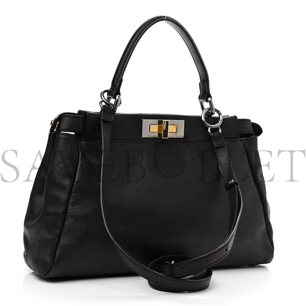 FENDI GOATSKIN ZUCCA MEDIUM PEEKABOO ICONIC SATCHEL BLACK TOBACCO (34*22*11cm) FENDI GOATSKIN ZUCCA MEDIUM PEEKABOO ICONIC SATCHEL BLACK TOBACCO (34*22*11cm)