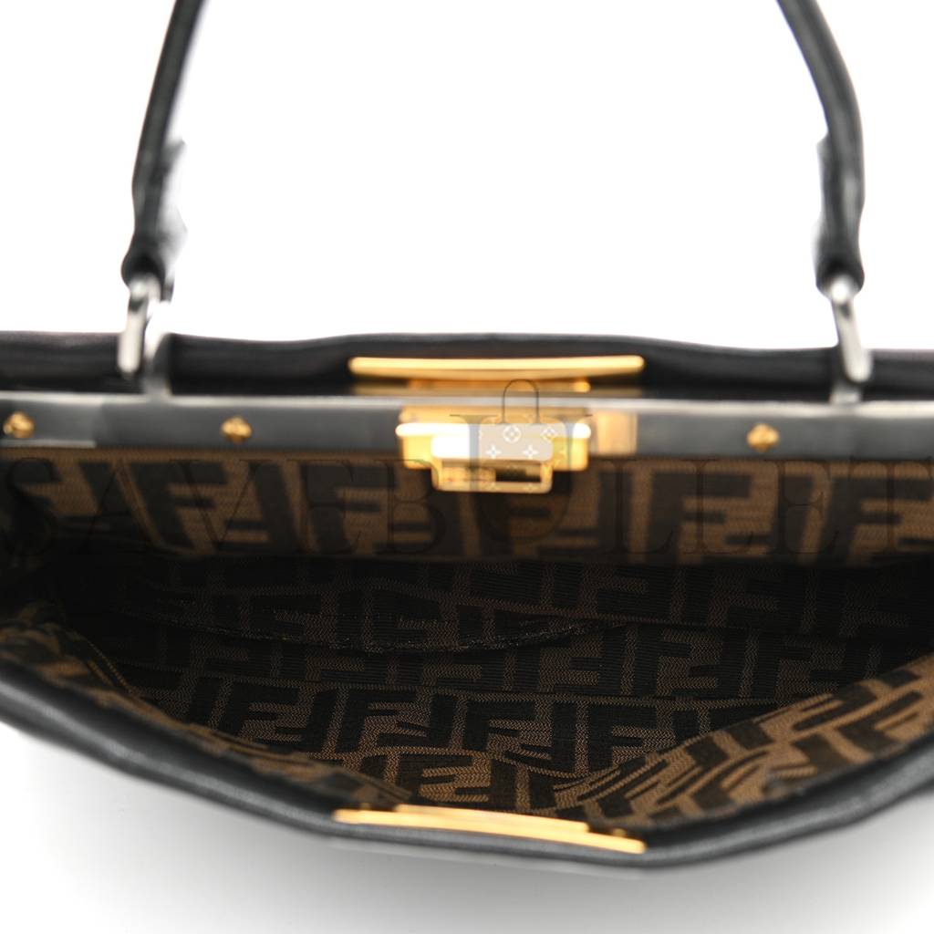 FENDI GOATSKIN ZUCCA MEDIUM PEEKABOO ICONIC SATCHEL BLACK TOBACCO (34*22*11cm) FENDI GOATSKIN ZUCCA MEDIUM PEEKABOO ICONIC SATCHEL BLACK TOBACCO (34*22*11cm)