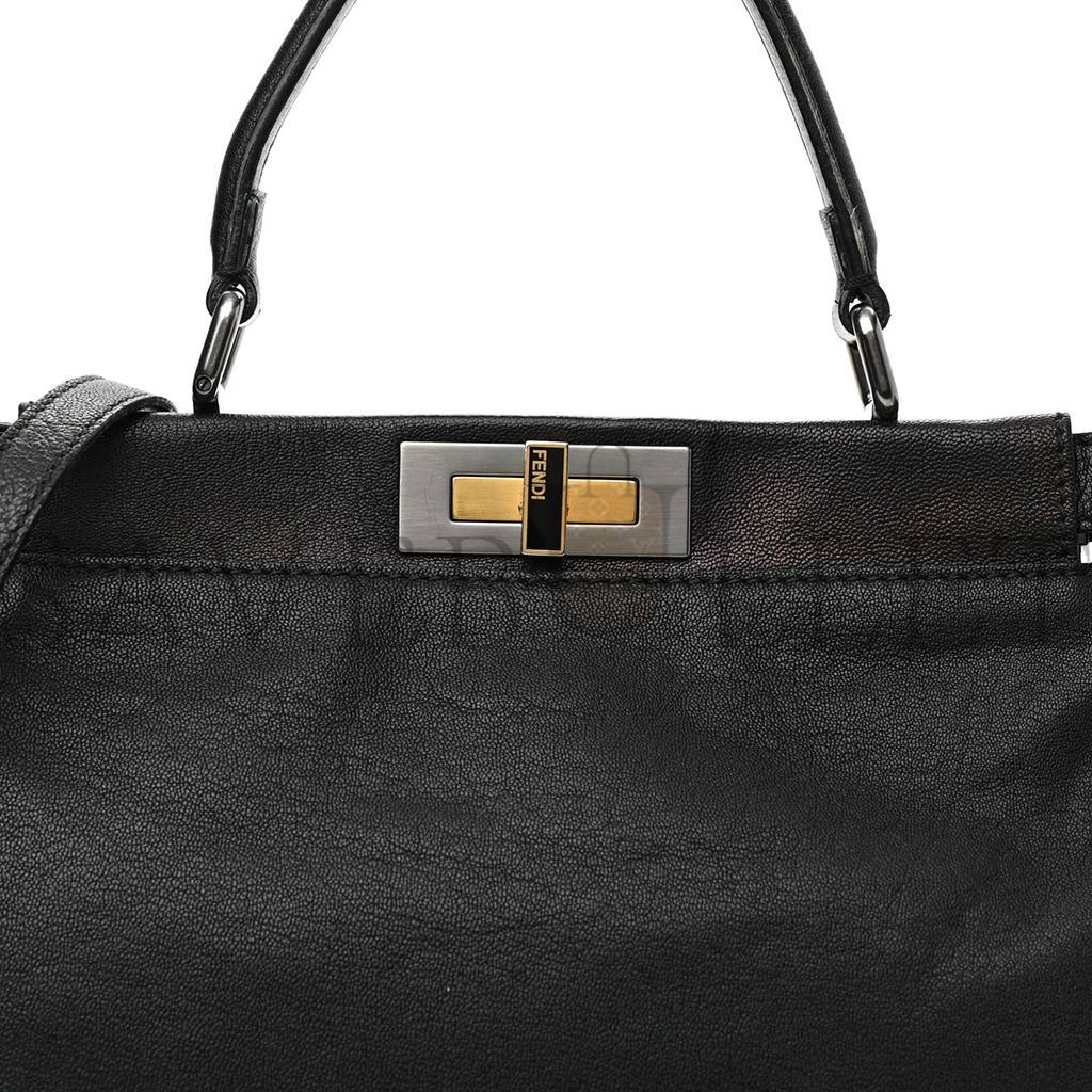 FENDI GOATSKIN ZUCCA MEDIUM PEEKABOO ICONIC SATCHEL BLACK TOBACCO (34*22*11cm) FENDI GOATSKIN ZUCCA MEDIUM PEEKABOO ICONIC SATCHEL BLACK TOBACCO (34*22*11cm)