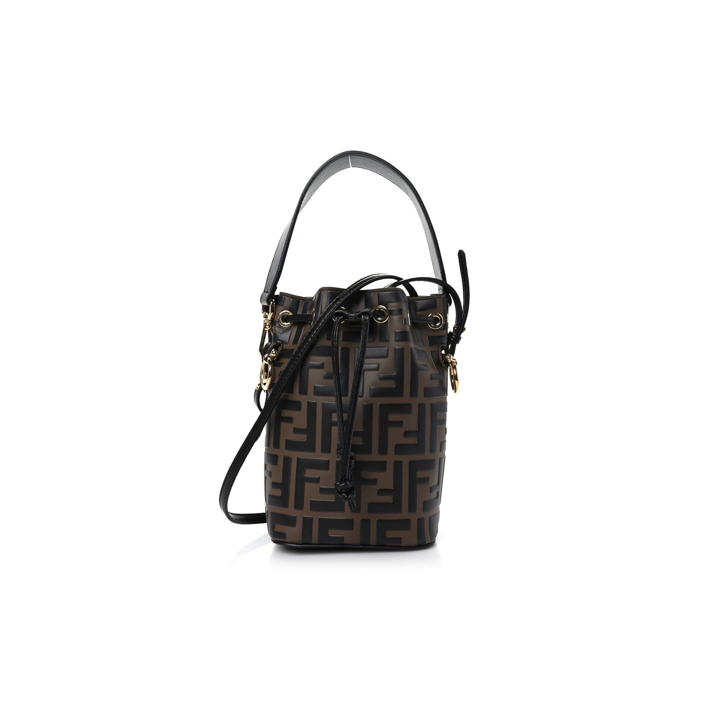 FENDI VITELLO LIBERTY F IS FENDI BI-COLOR FF 1974 EMBOSSED MINI MON TRESOR BUCKET BAG MAYA BLACK (18*11*10cm) FENDI VITELLO LIBERTY F IS FENDI BI-COLOR FF 1974 EMBOSSED MINI MON TRESOR BUCKET BAG MAYA BLACK (18*11*10cm)