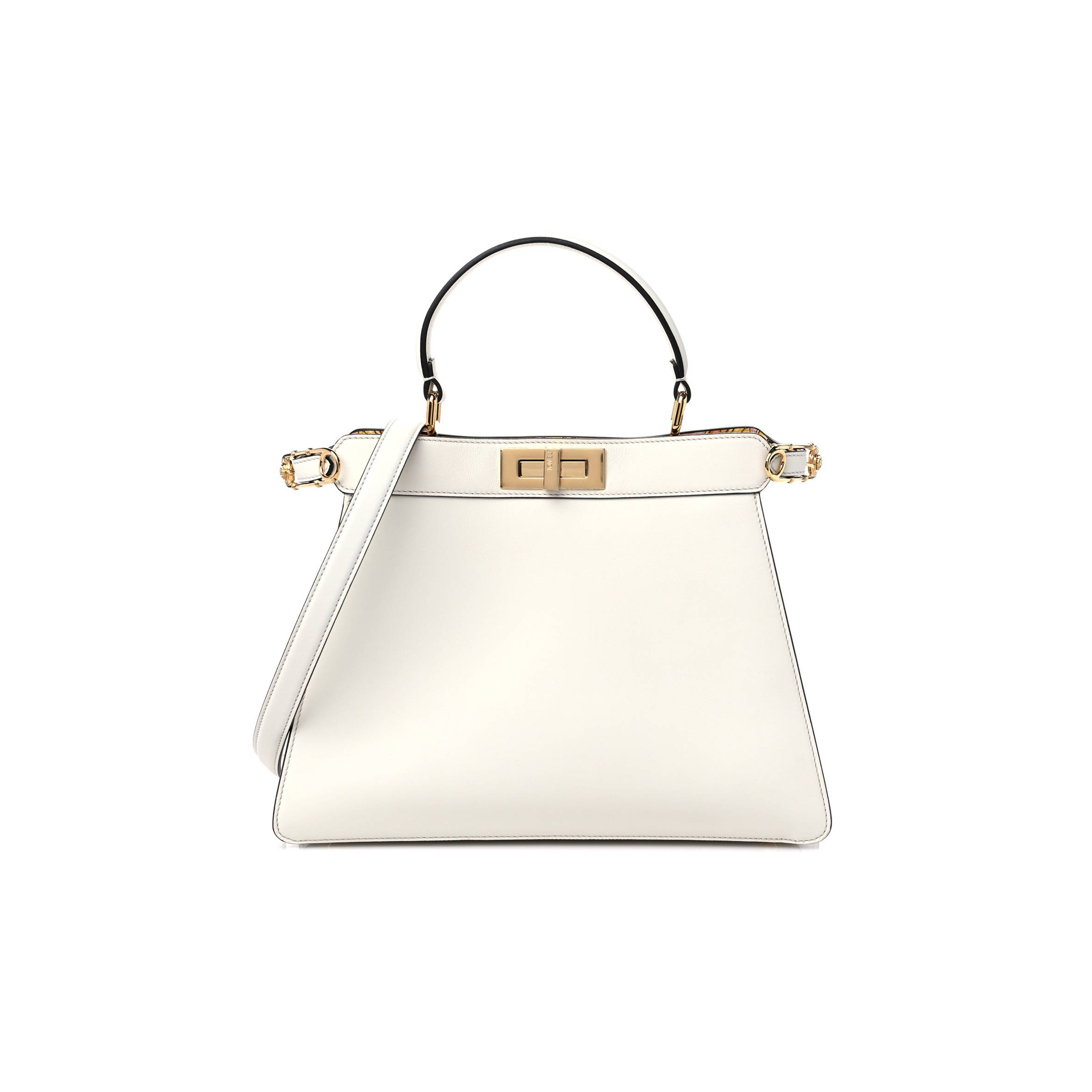 FENDI X VERSACE VITELLO SETA NAPPA FENDACE FF BAROQUE MEDIUM PEEKABOO I SEE U SATCHEL WHITE ICE (27*20*10cm) FENDI X VERSACE VITELLO SETA NAPPA FENDACE FF BAROQUE MEDIUM PEEKABOO I SEE U SATCHEL WHITE ICE (27*20*10cm)