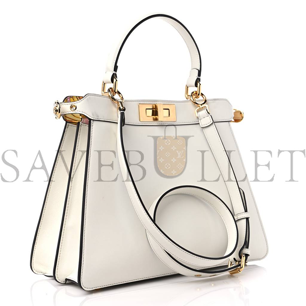 FENDI X VERSACE VITELLO SETA NAPPA FENDACE FF BAROQUE MEDIUM PEEKABOO I SEE U SATCHEL WHITE ICE (27*20*10cm) FENDI X VERSACE VITELLO SETA NAPPA FENDACE FF BAROQUE MEDIUM PEEKABOO I SEE U SATCHEL WHITE ICE (27*20*10cm)