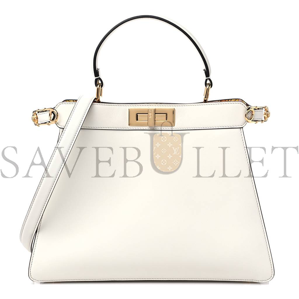 FENDI X VERSACE VITELLO SETA NAPPA FENDACE FF BAROQUE MEDIUM PEEKABOO I SEE U SATCHEL WHITE ICE (27*20*10cm) FENDI X VERSACE VITELLO SETA NAPPA FENDACE FF BAROQUE MEDIUM PEEKABOO I SEE U SATCHEL WHITE ICE (27*20*10cm)