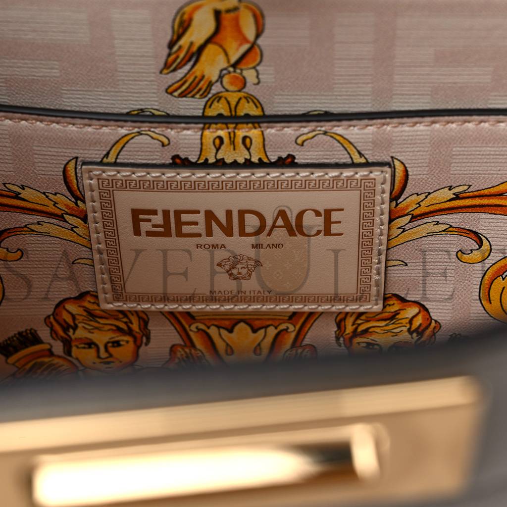 FENDI X VERSACE VITELLO SETA NAPPA FENDACE FF BAROQUE MEDIUM PEEKABOO I SEE U SATCHEL WHITE ICE (27*20*10cm) FENDI X VERSACE VITELLO SETA NAPPA FENDACE FF BAROQUE MEDIUM PEEKABOO I SEE U SATCHEL WHITE ICE (27*20*10cm)