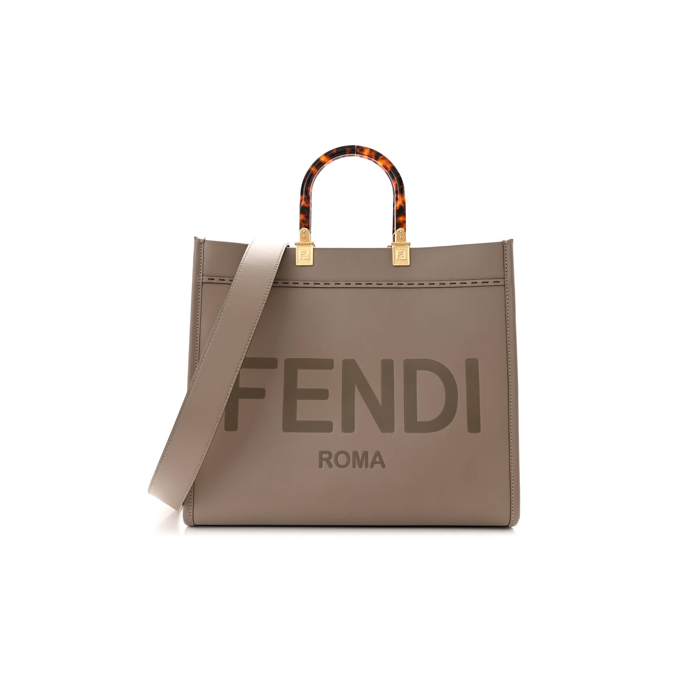 FENDI VITELLO KING PLEXIGLASS LOGO EMBOSSED MEDIUM FENDI SUNSHINE SHOPPER TOTE TORTORA (36*30*16cm) FENDI VITELLO KING PLEXIGLASS LOGO EMBOSSED MEDIUM FENDI SUNSHINE SHOPPER TOTE TORTORA (36*30*16cm)
