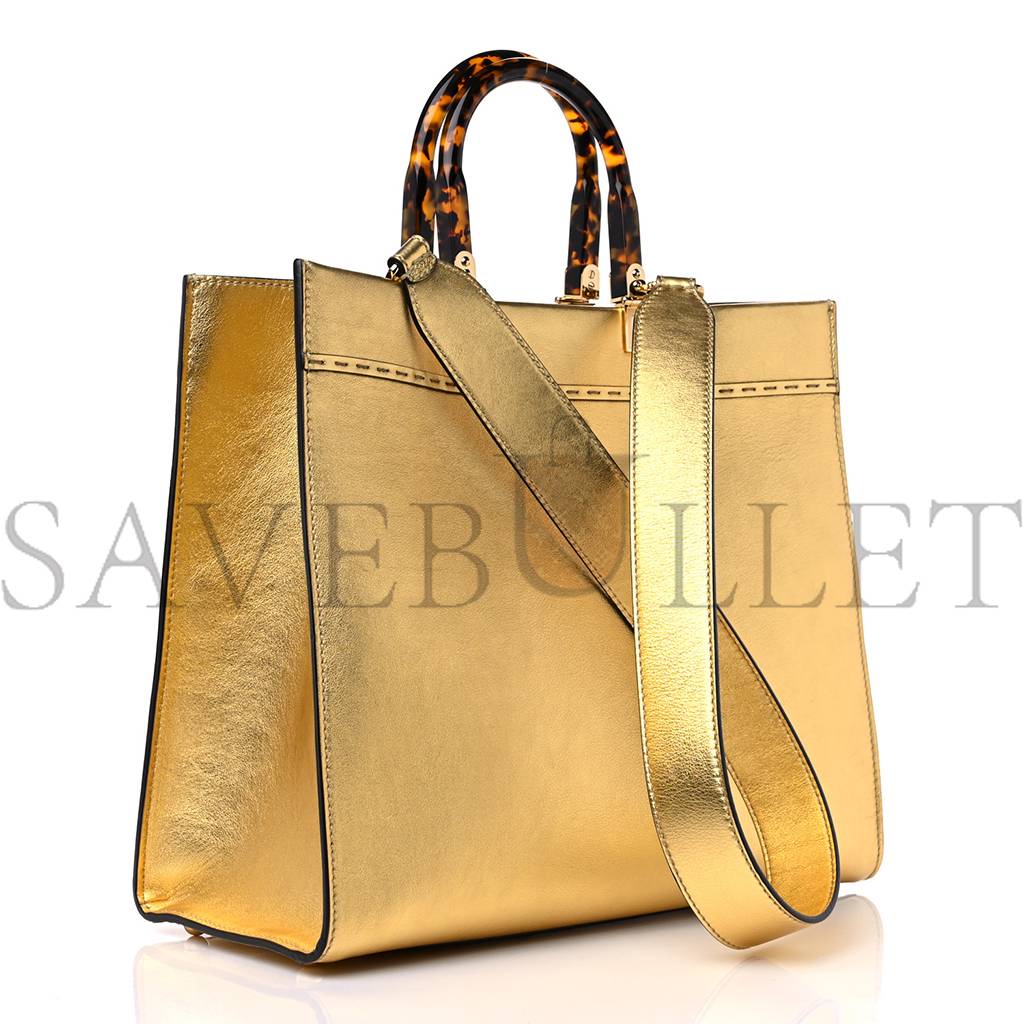 FENDI VITELLO CATALAN MIRROR PLEXIGLASS LOGO EMBOSSED MEDIUM FENDI SUNSHINE SHOPPER TOTE GOLD (36*30*14cm) FENDI VITELLO CATALAN MIRROR PLEXIGLASS LOGO EMBOSSED MEDIUM FENDI SUNSHINE SHOPPER TOTE GOLD (36*30*14cm)