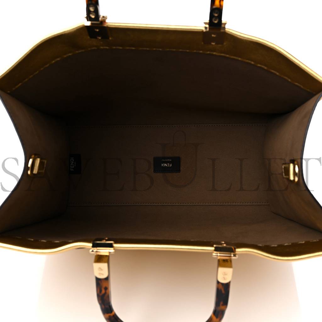 FENDI VITELLO CATALAN MIRROR PLEXIGLASS LOGO EMBOSSED MEDIUM FENDI SUNSHINE SHOPPER TOTE GOLD (36*30*14cm) FENDI VITELLO CATALAN MIRROR PLEXIGLASS LOGO EMBOSSED MEDIUM FENDI SUNSHINE SHOPPER TOTE GOLD (36*30*14cm)