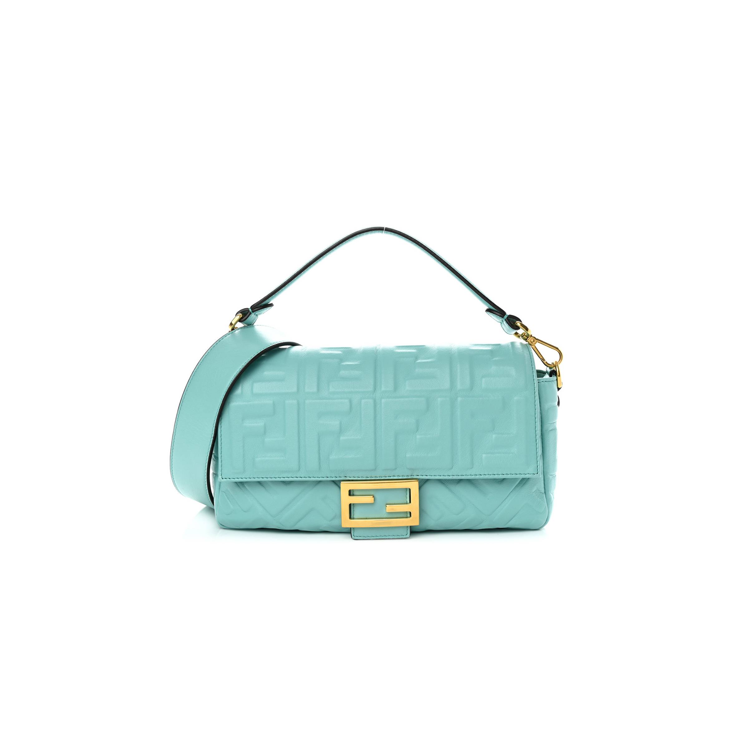 FENDI NAPPA FF 1974 EMBOSSED BAGUETTE TIFFANY (26*17*6cm) FENDI NAPPA FF 1974 EMBOSSED BAGUETTE TIFFANY (26*17*6cm)