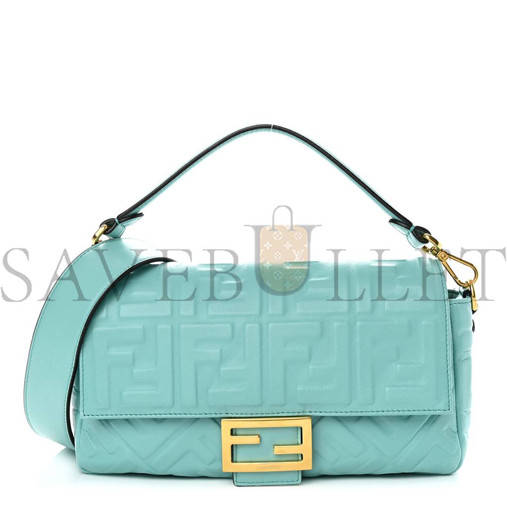 FENDI NAPPA FF 1974 EMBOSSED BAGUETTE TIFFANY (26*17*6cm) FENDI NAPPA FF 1974 EMBOSSED BAGUETTE TIFFANY (26*17*6cm)