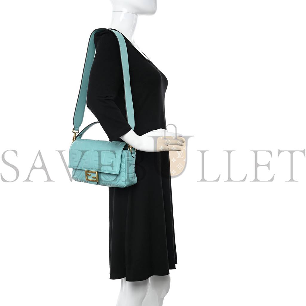 FENDI NAPPA FF 1974 EMBOSSED BAGUETTE TIFFANY (26*17*6cm) FENDI NAPPA FF 1974 EMBOSSED BAGUETTE TIFFANY (26*17*6cm)