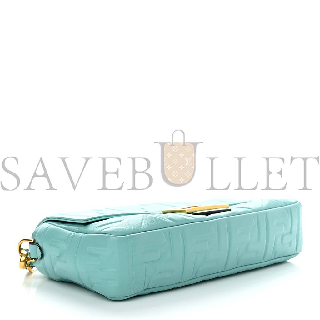 FENDI NAPPA FF 1974 EMBOSSED BAGUETTE TIFFANY (26*17*6cm) FENDI NAPPA FF 1974 EMBOSSED BAGUETTE TIFFANY (26*17*6cm)