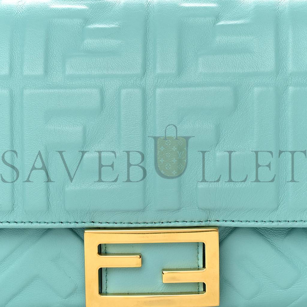 FENDI NAPPA FF 1974 EMBOSSED BAGUETTE TIFFANY (26*17*6cm) FENDI NAPPA FF 1974 EMBOSSED BAGUETTE TIFFANY (26*17*6cm)