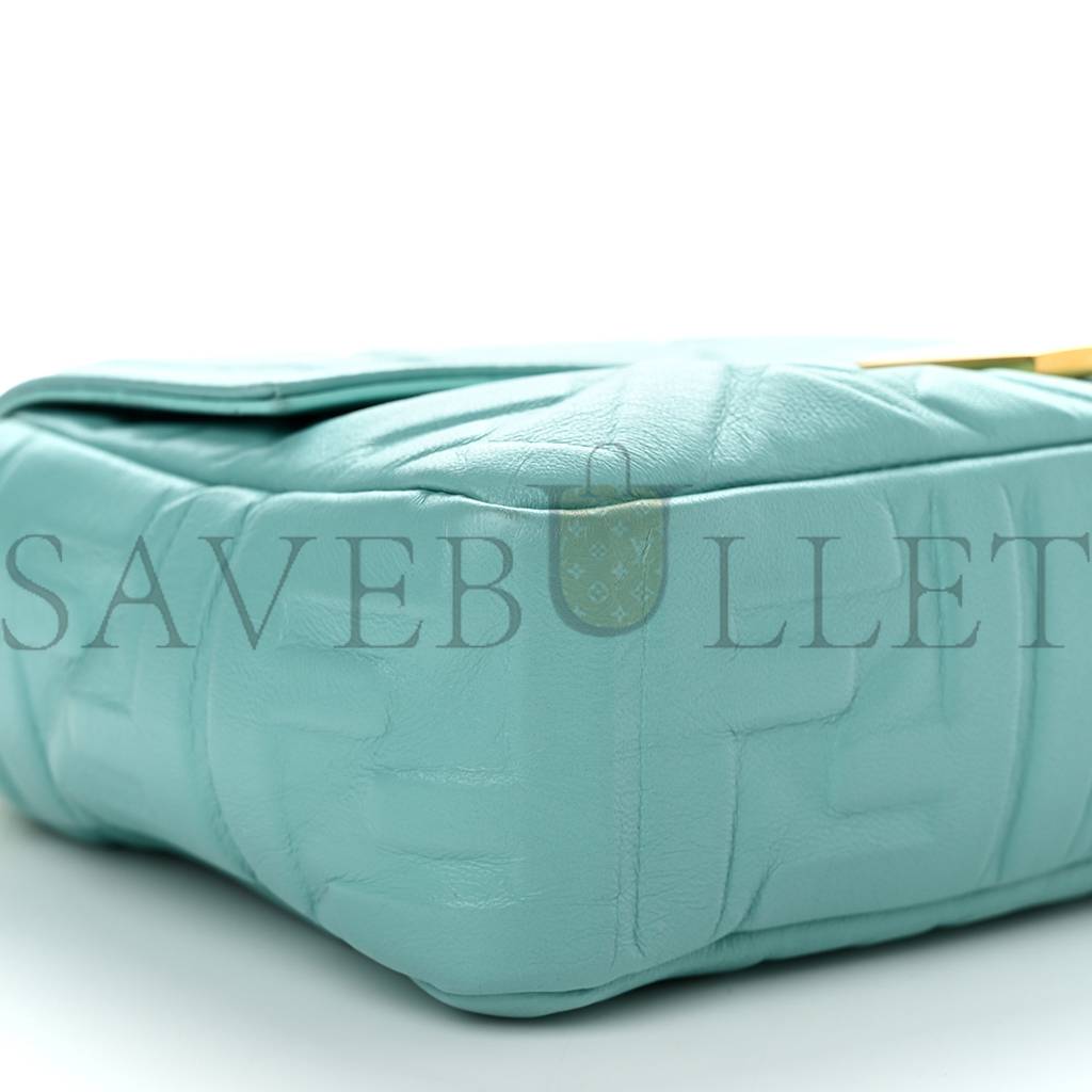 FENDI NAPPA FF 1974 EMBOSSED BAGUETTE TIFFANY (26*17*6cm) FENDI NAPPA FF 1974 EMBOSSED BAGUETTE TIFFANY (26*17*6cm)