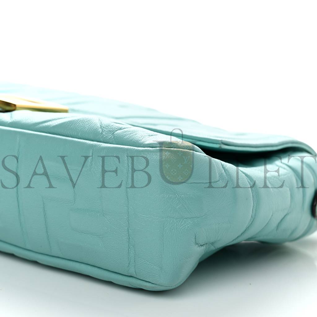FENDI NAPPA FF 1974 EMBOSSED BAGUETTE TIFFANY (26*17*6cm) FENDI NAPPA FF 1974 EMBOSSED BAGUETTE TIFFANY (26*17*6cm)